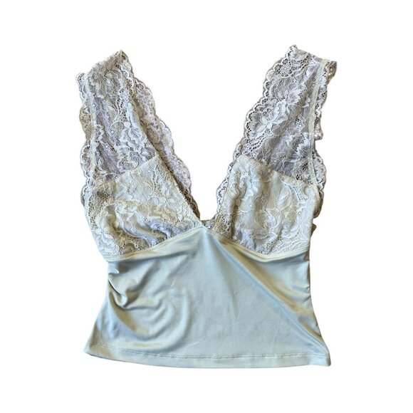 Princess Polly Y2K Crop Top Womens 6 Yellow Sleeveless Lace V-Neck Cottage Fairy - Picture 2 of 6